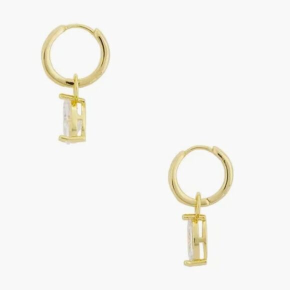 REVOLVE Luv AJ X Dezi Gold Huggies with Mismatched Prong-set Crystal Drops - Picture 2 of 5